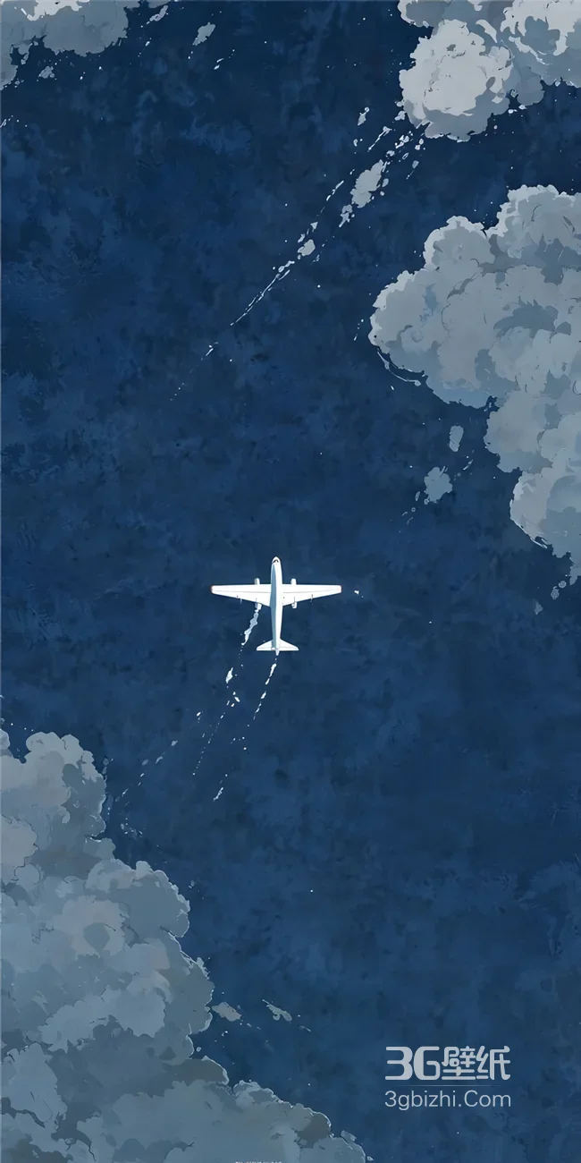 飞机穿云·治愈手绘风 高空航行感手机壁纸1