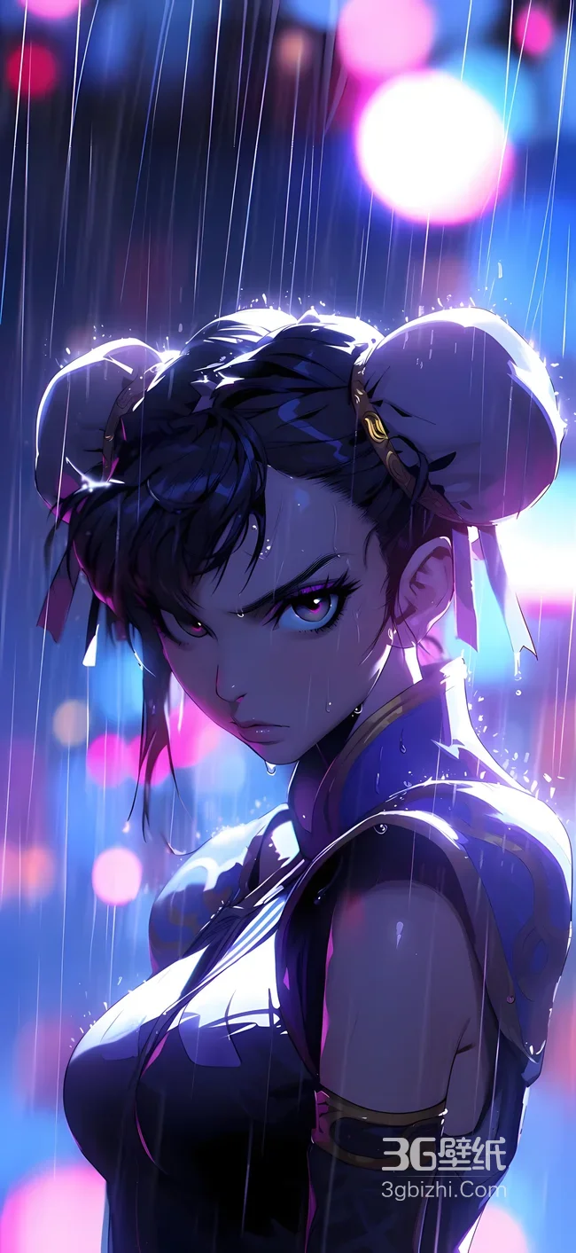 春丽·雨夜格斗态 赛博国漫风街头霸王手机壁纸热款1
