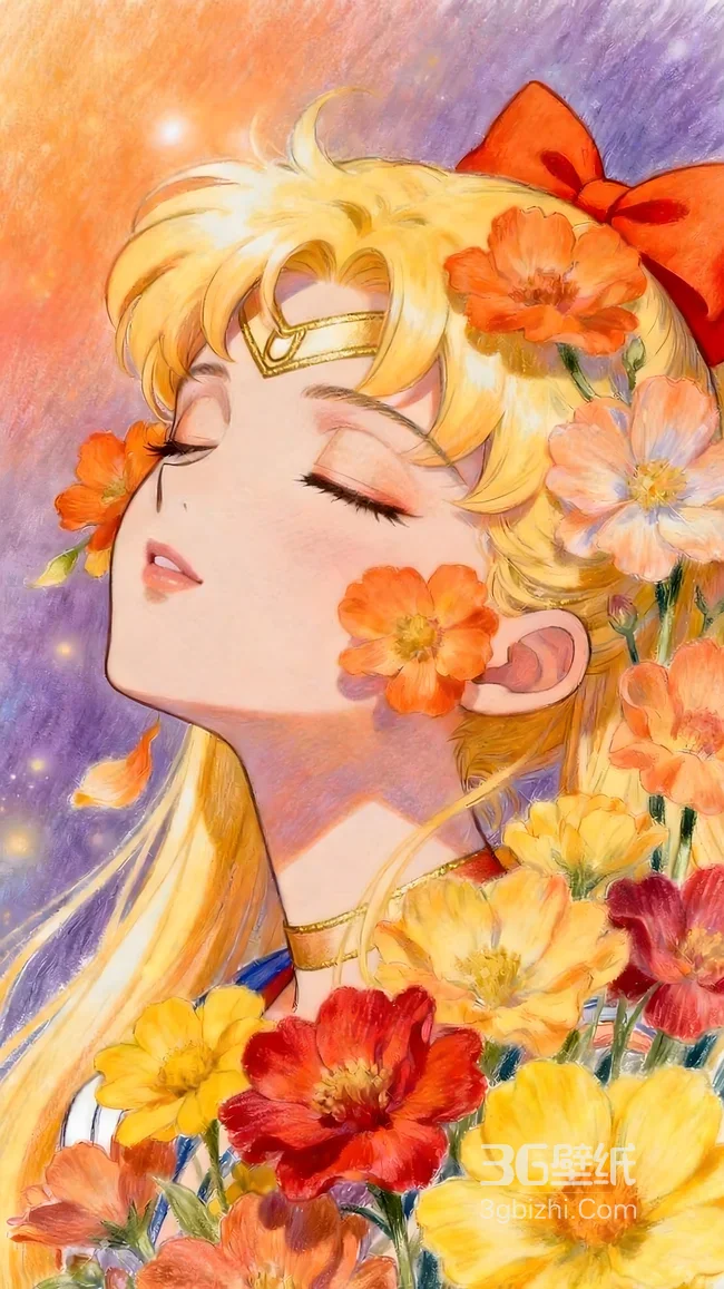 水手金星（爱野美奈子）·花簇环绕 唯美手绘 美少女战士动漫壁纸（高热度手机壁纸）1