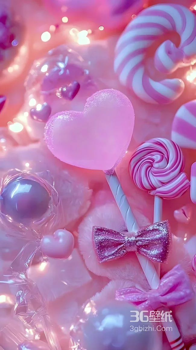 粉色爱心糖果·梦幻甜美风 元气少女心手机壁纸1