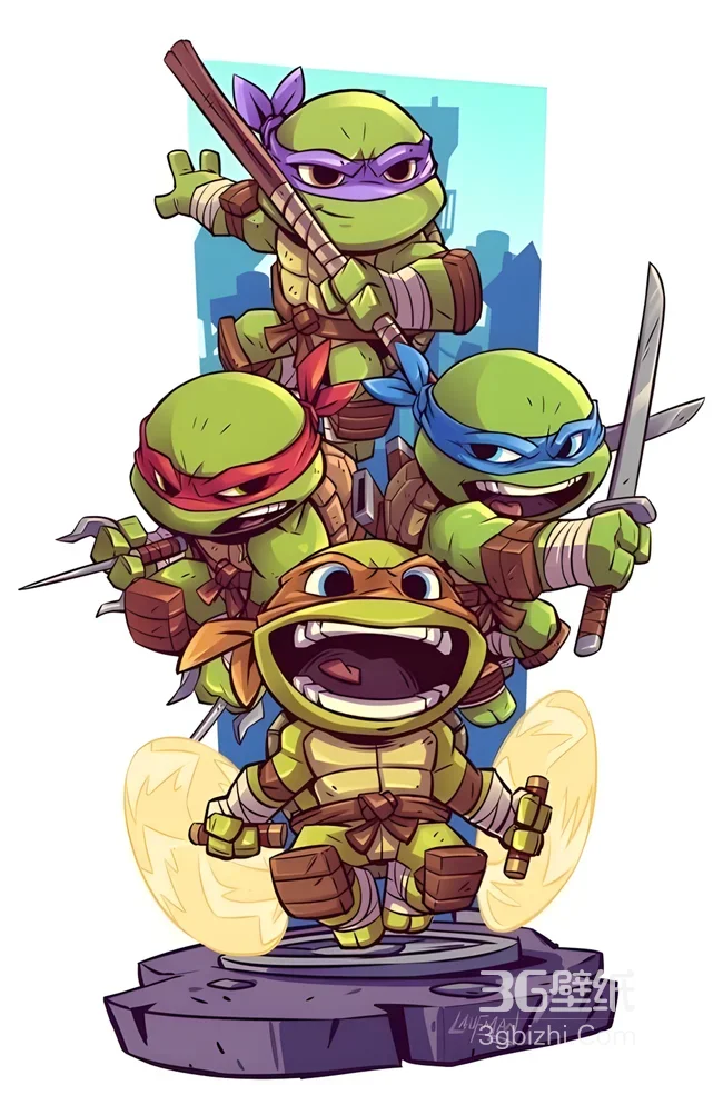 Q版忍者神龟四人组·卡通风 动漫《忍者神龟》热血壁纸1
