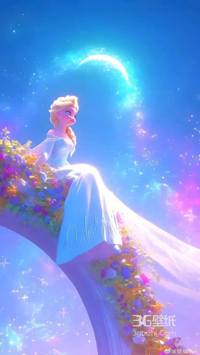 艾莎·冰晶长裙花径 弯月梦幻童话风 冰雪奇缘壁纸1