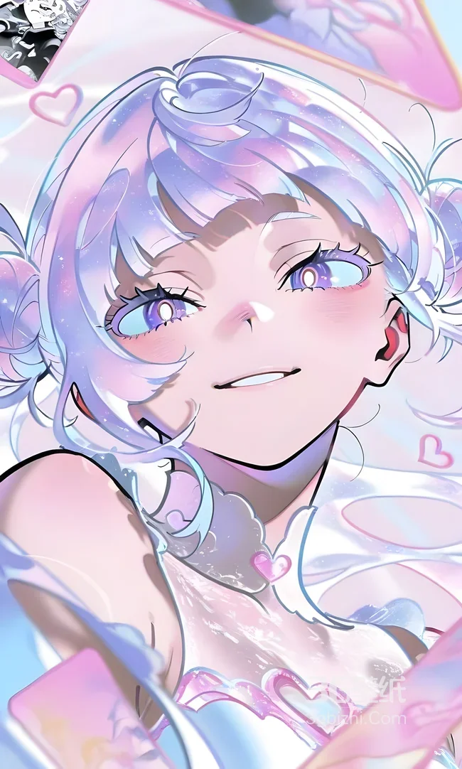 粉紫双马尾动漫少女·梦幻透明感插画 热门手机壁纸1