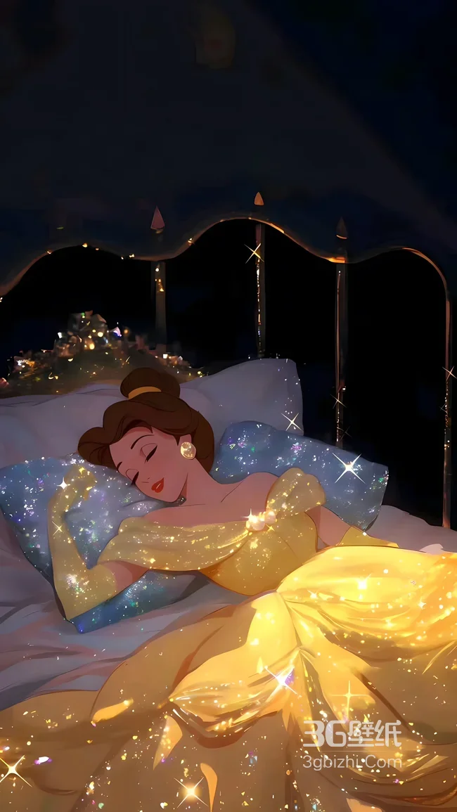 贝儿·闪耀睡颜 迪士尼美女与野兽梦幻唯美手机壁纸1