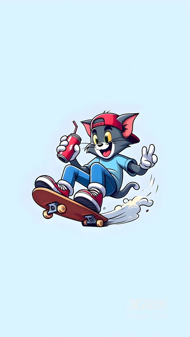 汤姆（猫和老鼠）·潮酷滑板畅饮 卡通潮流手机壁纸1