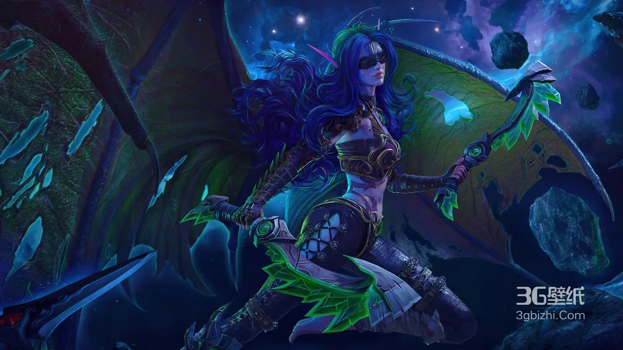 魔兽世界 双持绿刃带翼角色·暗黑奇幻游戏壁纸1