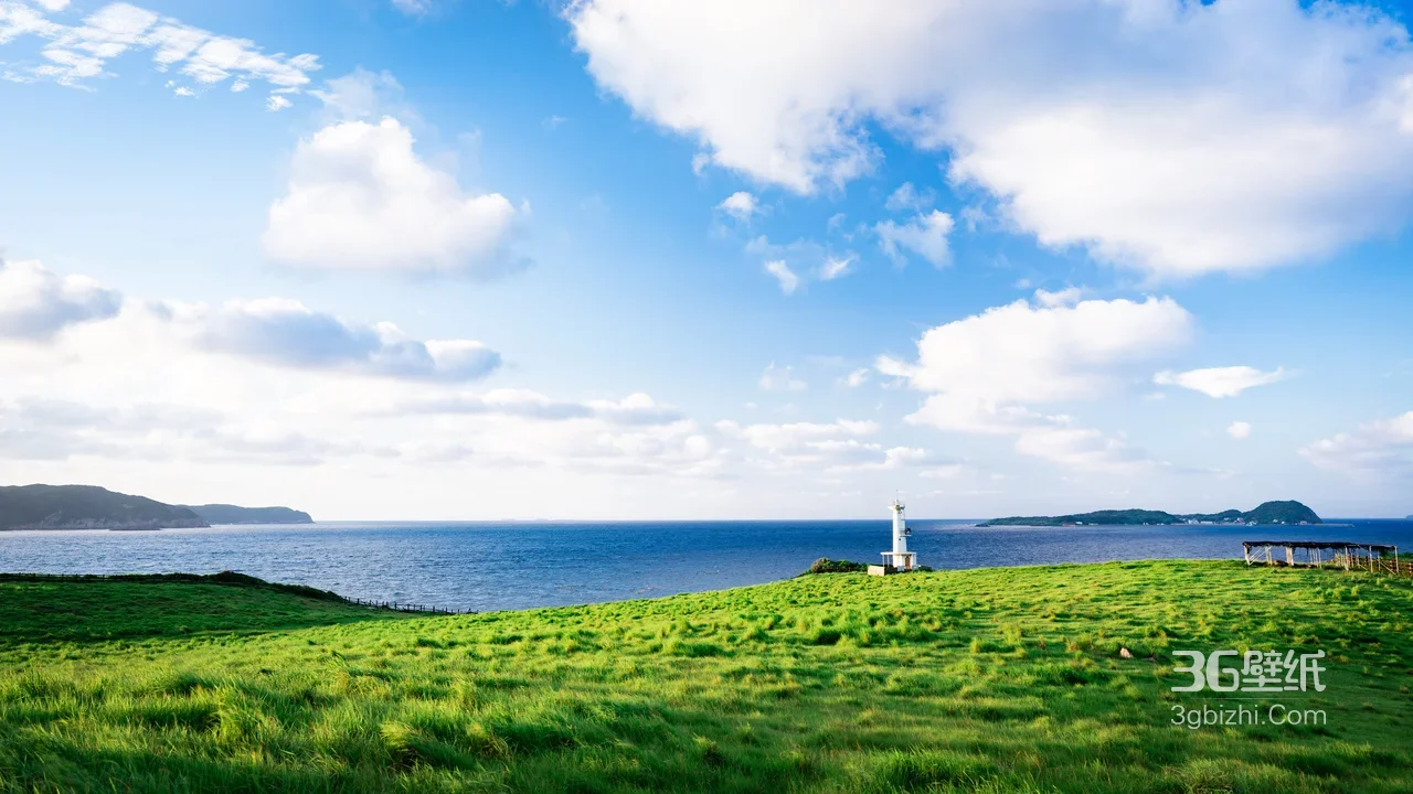 海边草原灯塔·清新唯美 治愈系自然风景电脑壁纸1