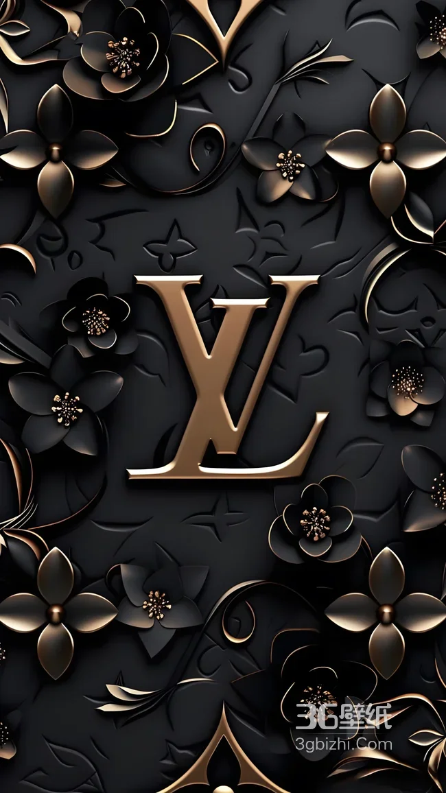 LV标志·暗黑奢华浮雕花 高级感奢侈品手机壁纸1