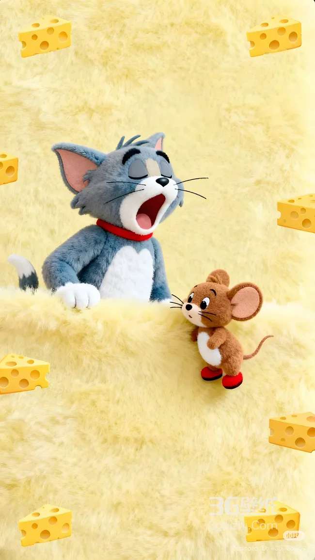 汤姆·哈欠杰瑞·可爱 猫和老鼠毛绒国漫 萌系奶酪主题壁纸1
