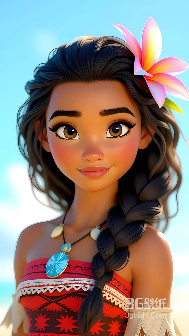 莫阿娜·花朵发饰传统服饰 卡通唯美风 海洋奇缘手机壁纸1