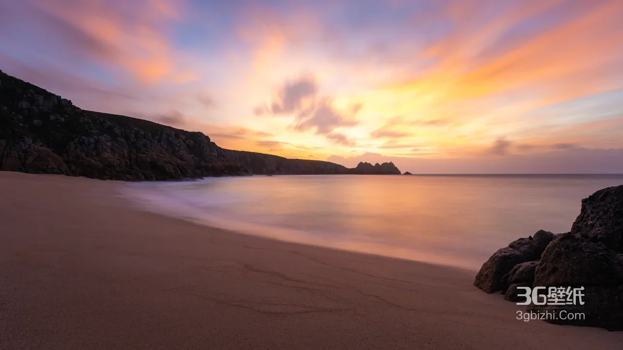 海滩礁石·唯美日落 海边黄昏静谧电脑壁纸1