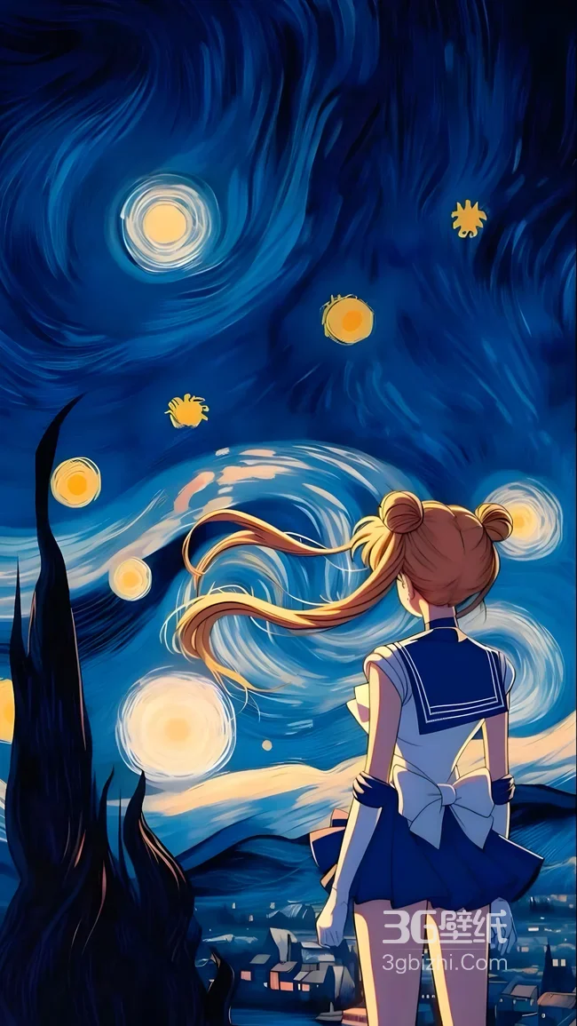 月野兔·双马尾 星月夜风格美少女战士动漫壁纸（艺术风手机壁纸）1