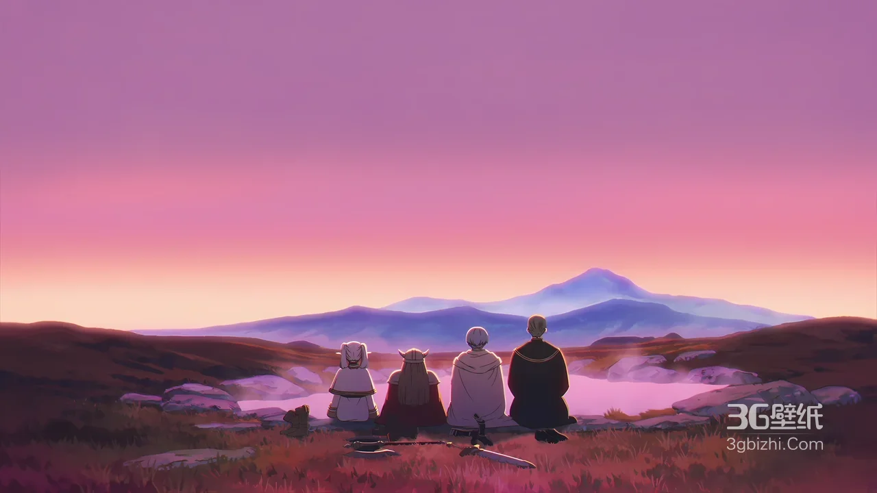 《葬送的芙莉莲》四人组·温泉远山黄昏 唯美动漫壁纸1