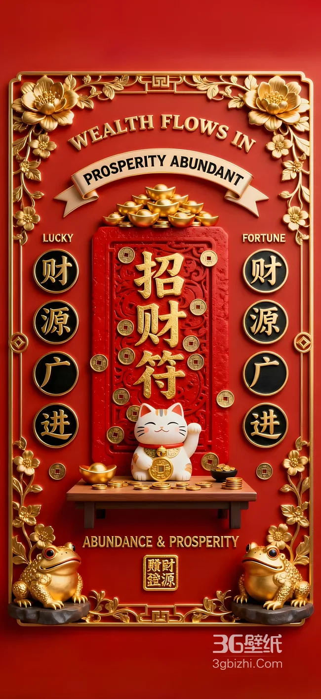 国潮招财符财运壁纸 猫咪铜钱财源广进1