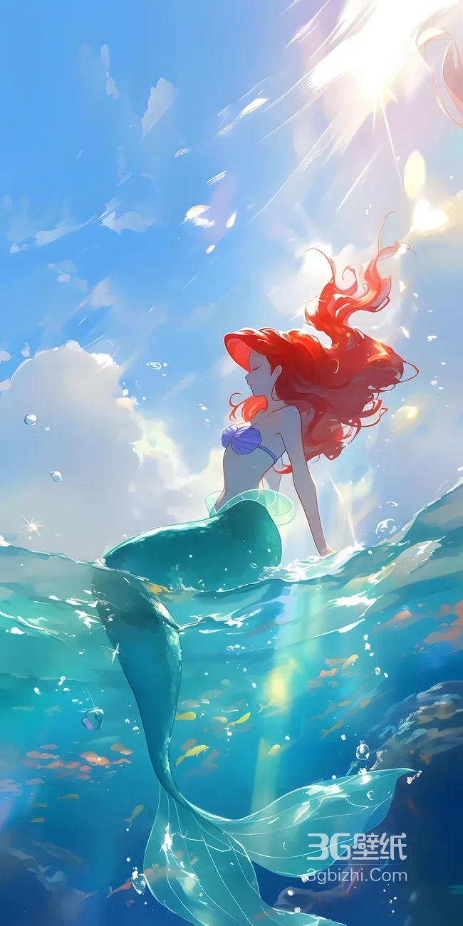 爱丽儿·红发美人鱼 唯美迪士尼动画风 海洋童话壁纸1