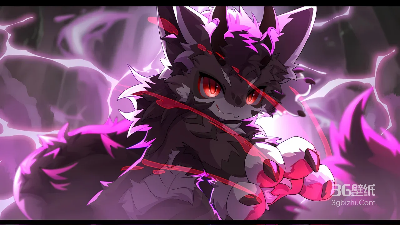 暗黑兽设角色·紫电红瞳·二次元战斗风高人气电脑壁纸1