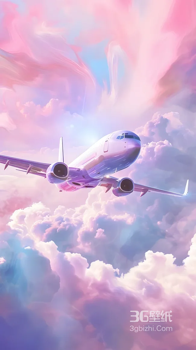 飞机翱翔粉紫云海间·唯美梦幻风 热门手机壁纸1
