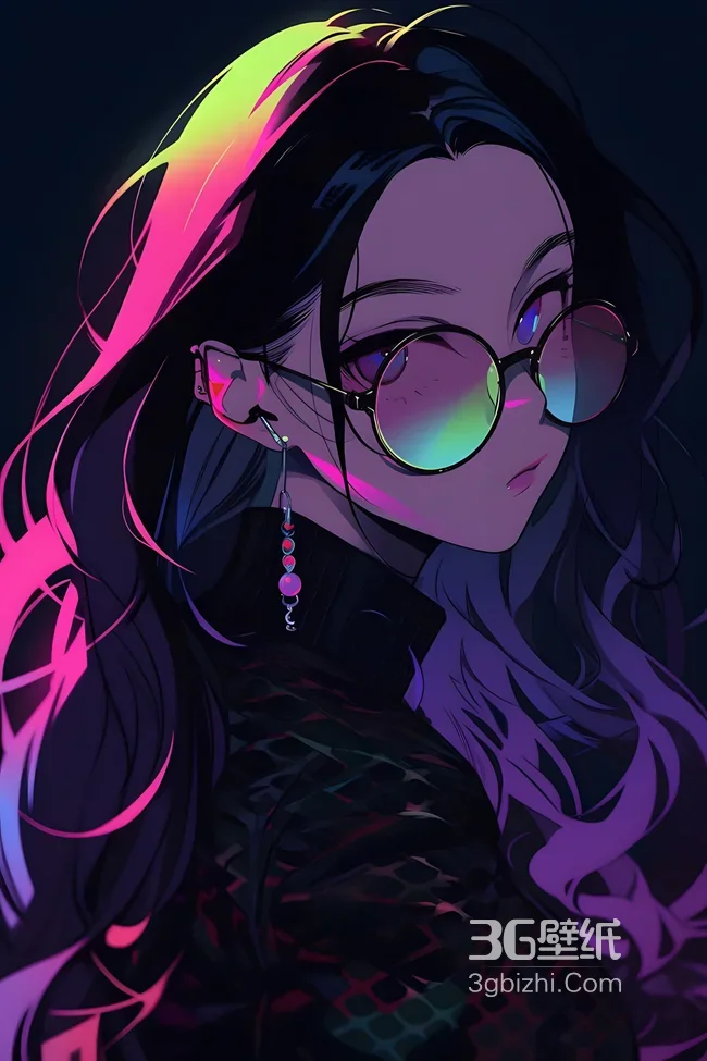 赛博朋克风二次元少女·霓虹眼镜耳饰 个性手机壁纸1