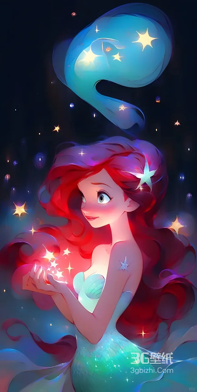 爱丽儿·星光环绕 迪士尼小美人鱼唯美梦幻人鱼手机壁纸1