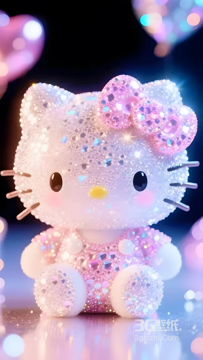 Hello Kitty·闪钻粉蝴蝶结 萌系梦幻壁纸1