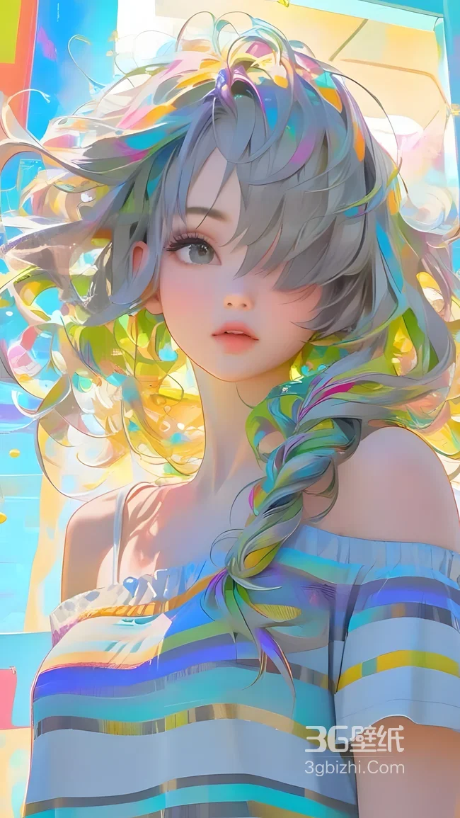 炫彩发丝少女·唯美梦幻风 高饱和色彩手机壁纸1