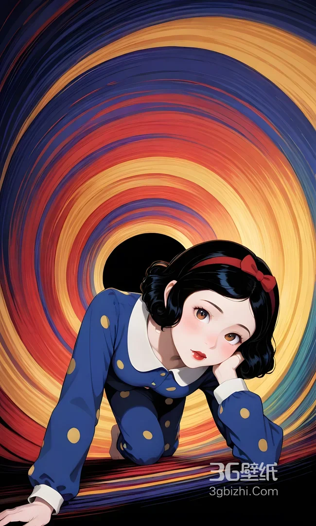 白雪公主·波点衣蝴蝶结 色彩漩涡艺术风手机壁纸1