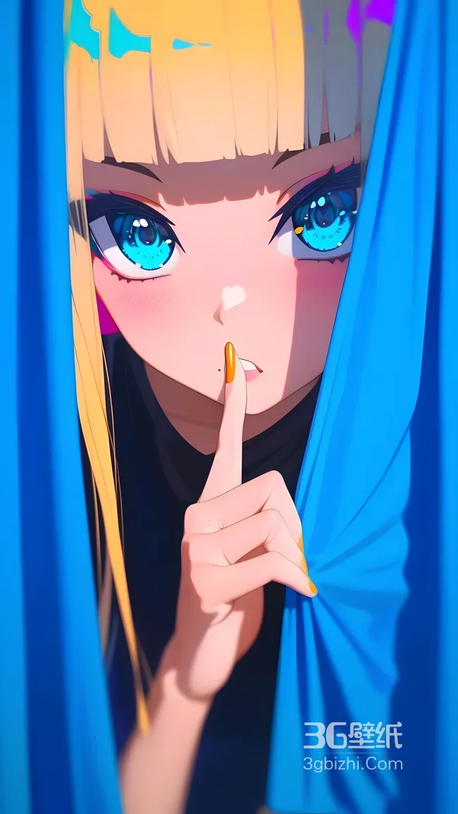 二次元动漫女孩·金发蓝眸嘘手势 手机壁纸1