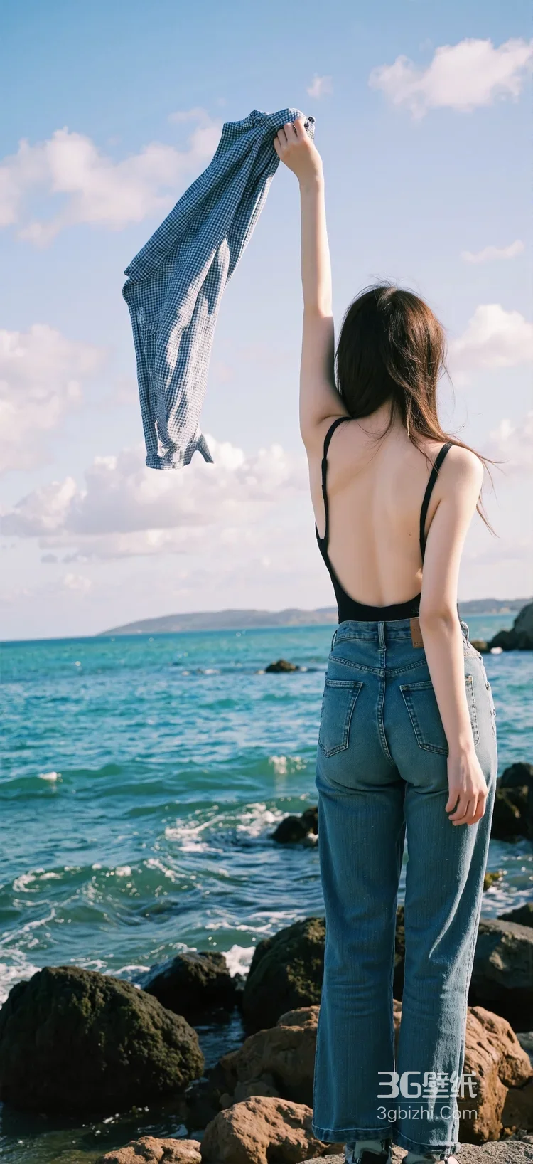 牛仔露背装女生背影·地毯场景清新风 性感女生美背写真3
