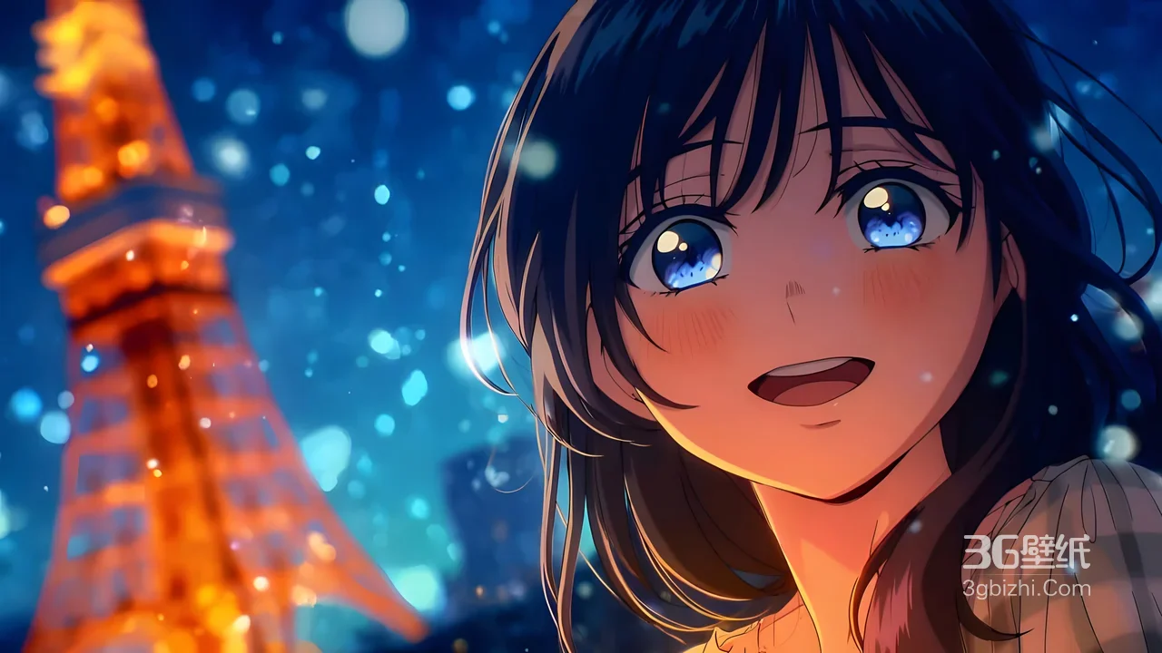 岩仓美津未·雪夜东京塔 唯美二次元动漫治愈壁纸1