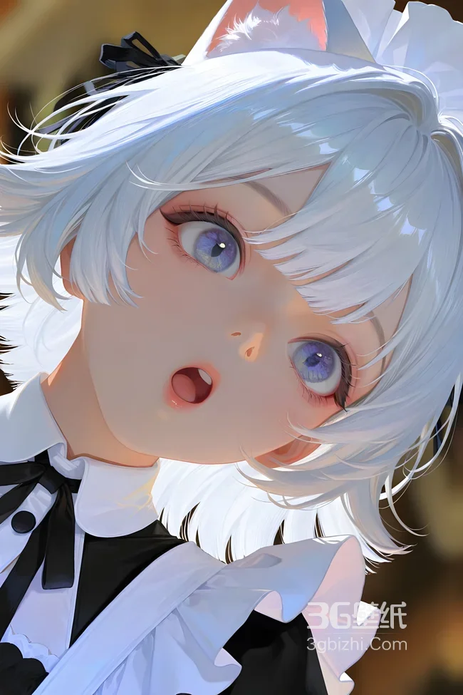 猫耳女仆·白发紫瞳 二次元唯美手机壁纸高热度1