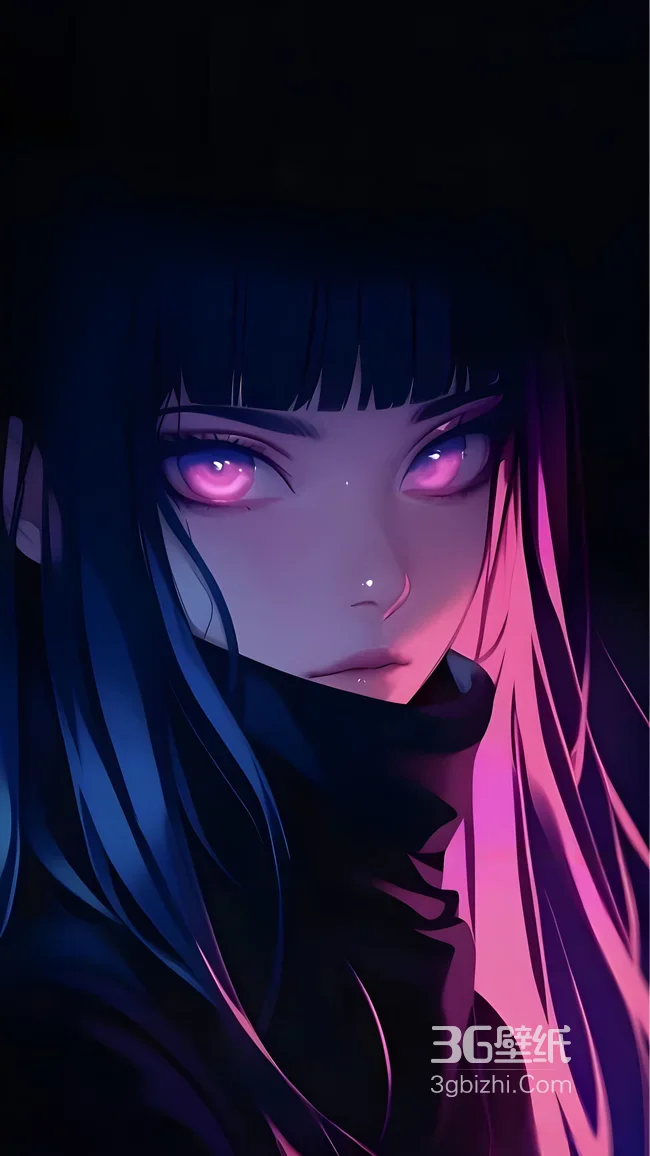 暗黑霓虹动漫少女 粉紫眼眸 二次元酷飒呈现1