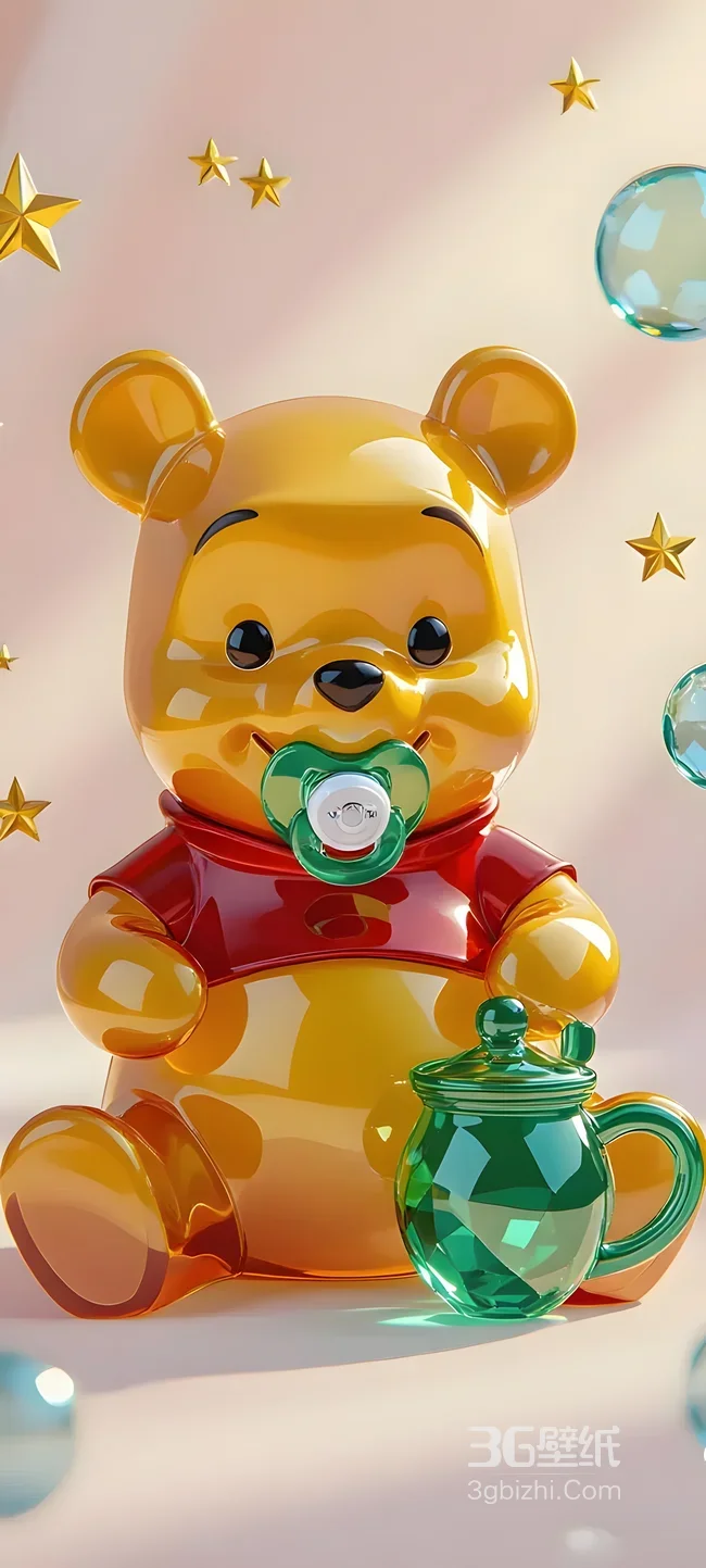 小熊维尼·奶嘴茶壶 3D拟物迪士尼治愈系手机壁纸1