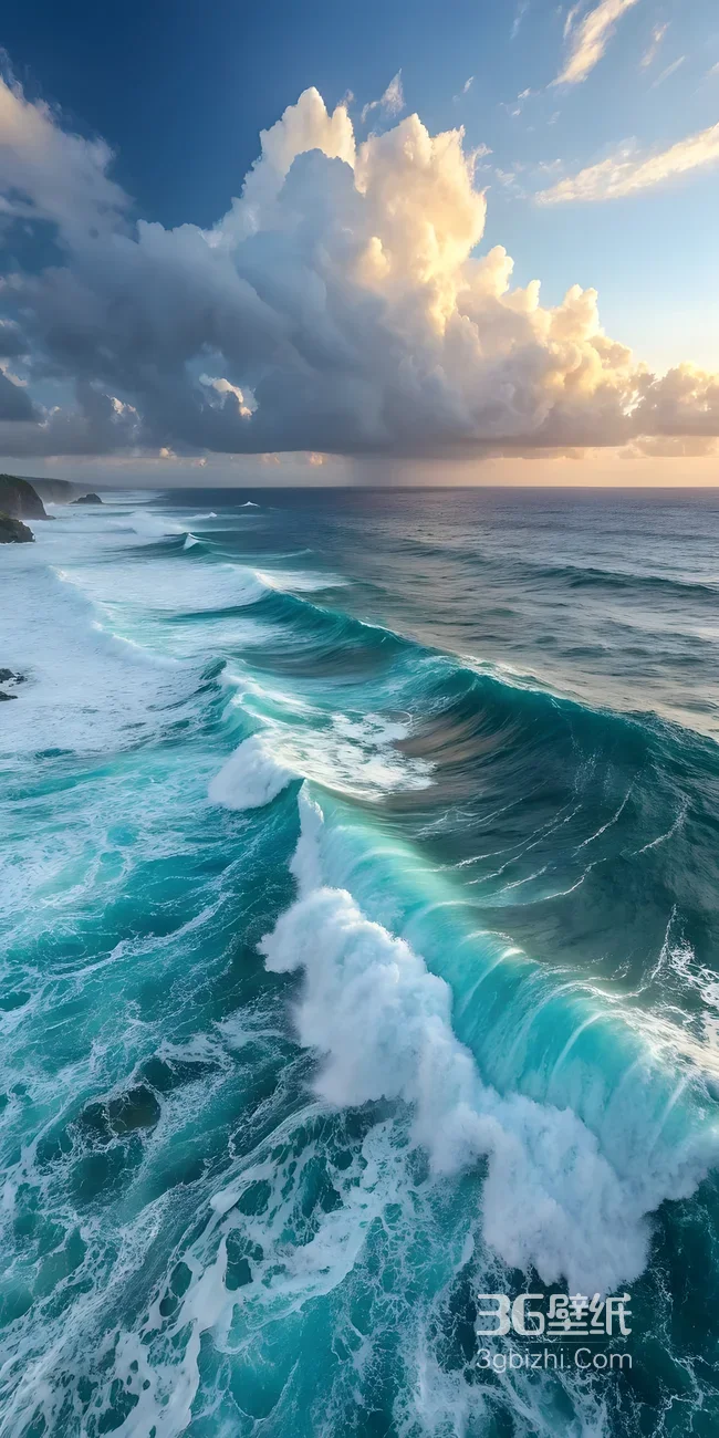 海洋巨浪海岸云霞·唯美写实风超高清海浪风景壁纸1