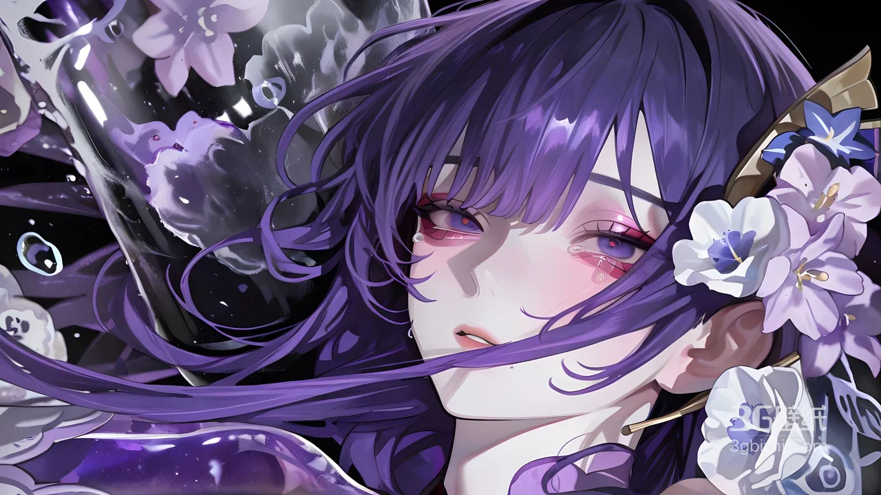 雷电将军·紫发泪妆 二次元唯美原神宽屏电脑壁纸1