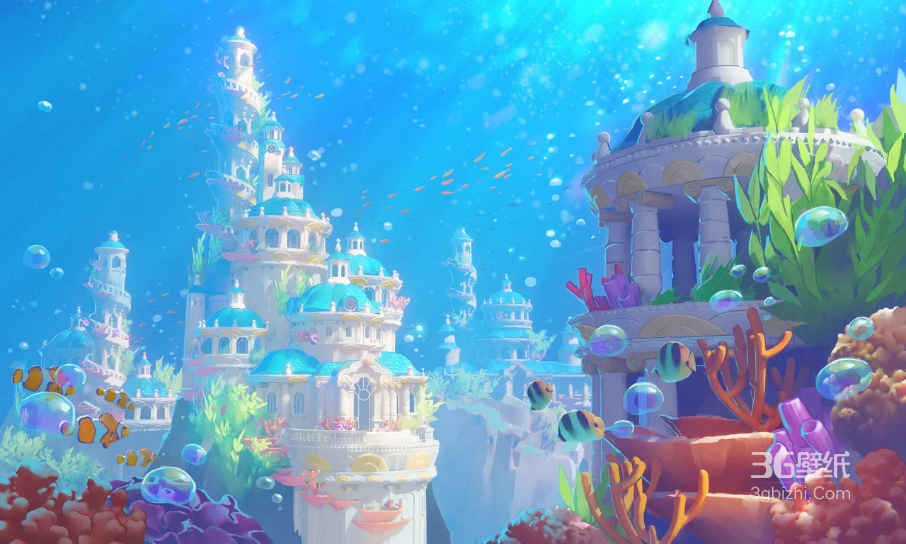 梦幻海底城堡·唯美童话风·游戏风电脑壁纸（热带鱼+珊瑚）1
