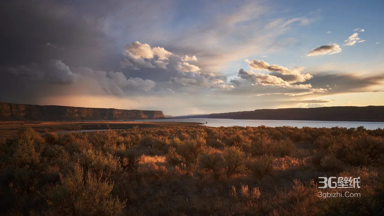 河岸荒漠峡谷湖景·唯美写实黄昏风光 电脑壁纸1