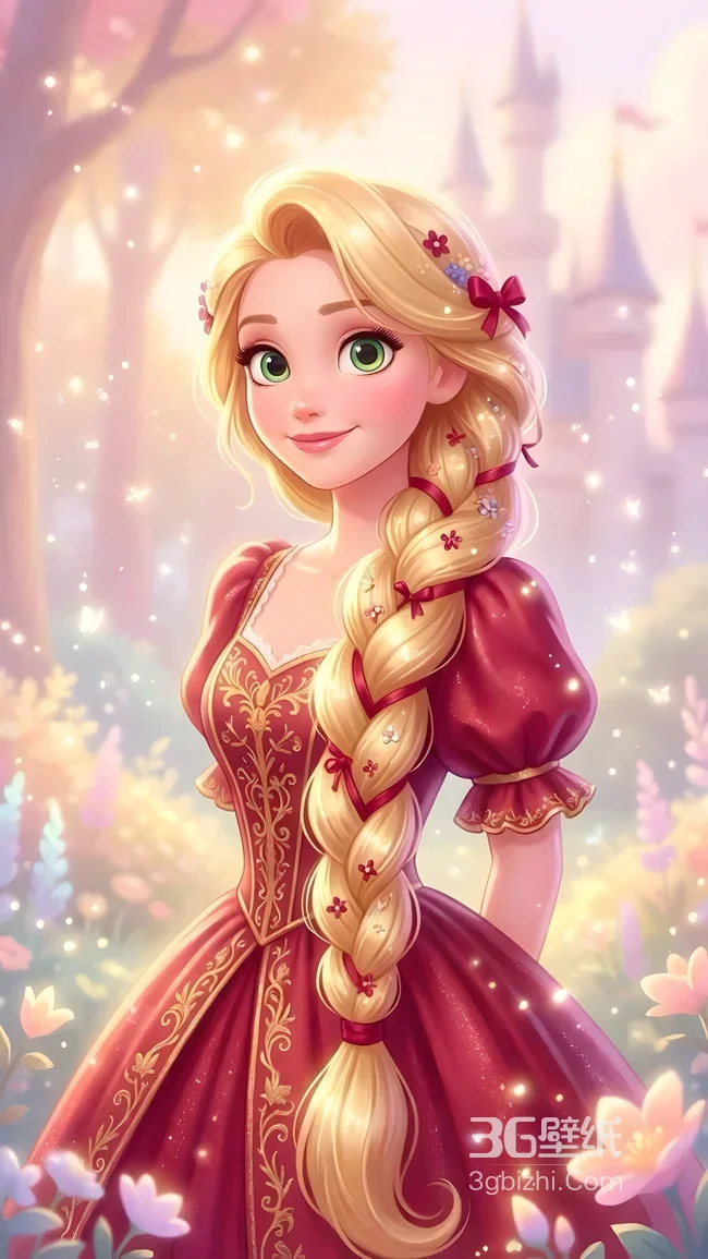 乐佩·长发蝴蝶结 唯美梦幻童话风 城堡花海手机壁纸1