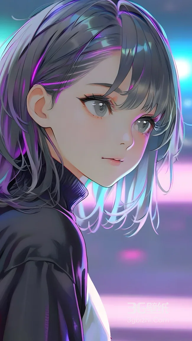 二次元赛博朋克风少女·霓虹幻彩 赛博朋克手机壁纸1