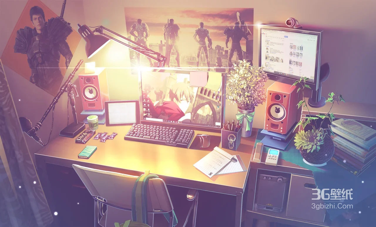二次元桌面场景·日系暖光风 动漫风电脑桌面壁纸1