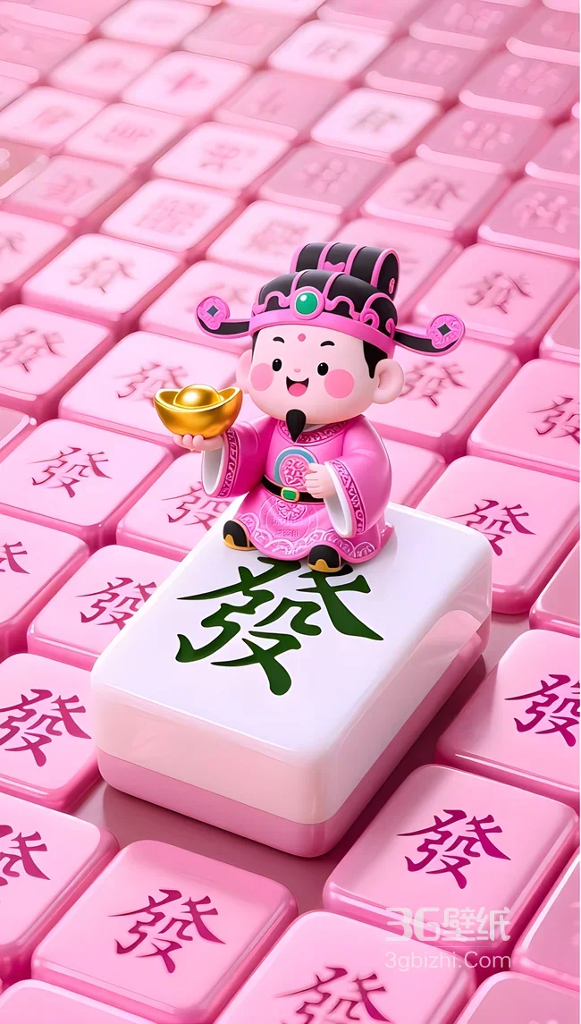 Q版国风财神·抱金元宝坐發字麻将 国漫财运手机壁纸1