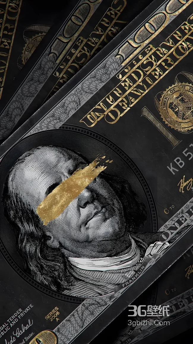 本杰明·富兰克林·金箔遮眼 暗黑奢华百元美钞创意手机壁纸1