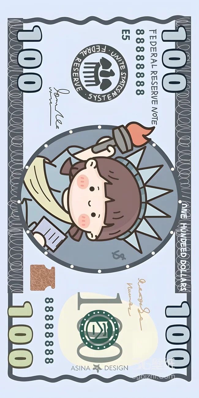 Q版自由女神卡通美元风壁纸 ASINA DESIGN创意手机壁纸1