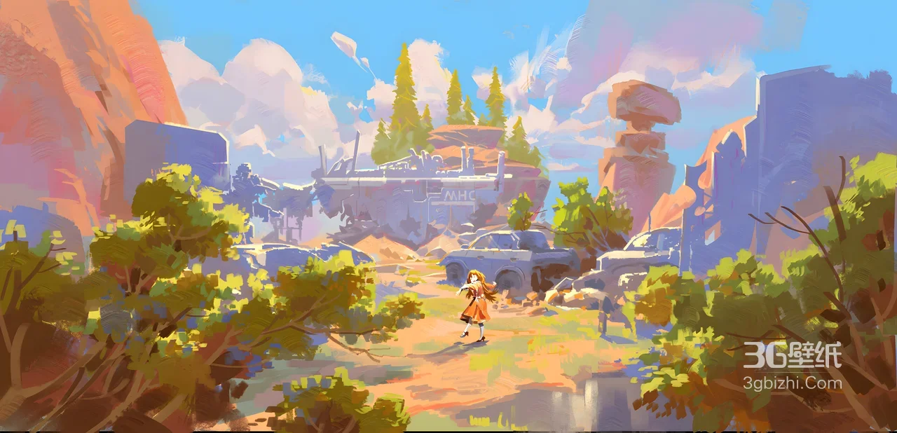 二次元清新废土场景·女孩漫步宽屏动漫壁纸1