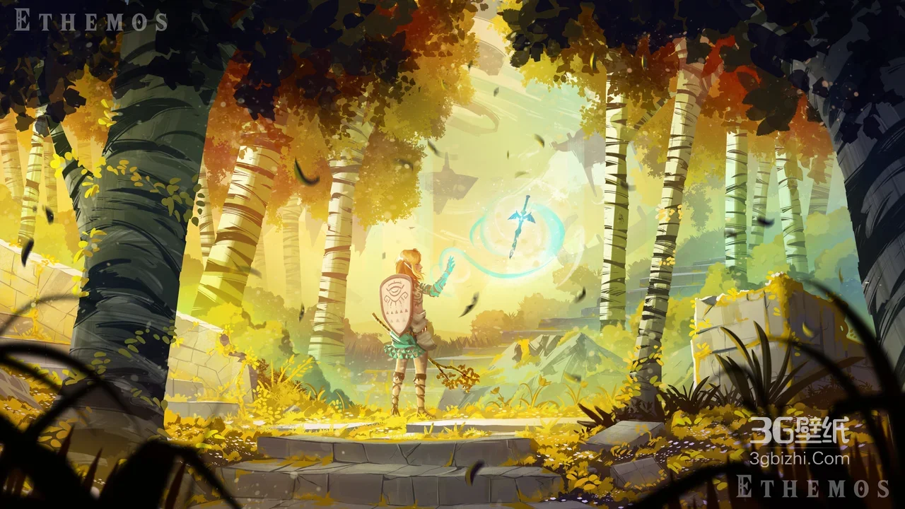 Ethemos游戏角色召唤魔法剑 唯美奇幻森林电脑壁纸1