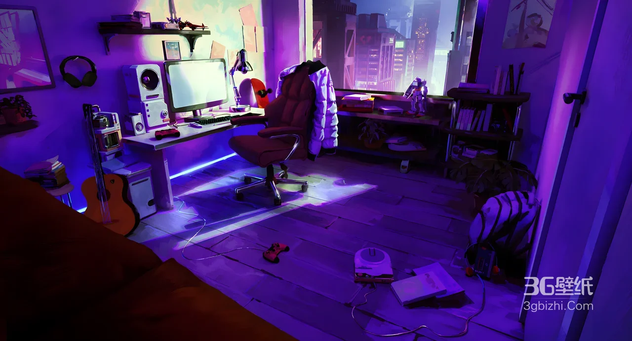 赛博朋克电竞卧室场景·赛博朋克风 高质感电竞房壁纸1