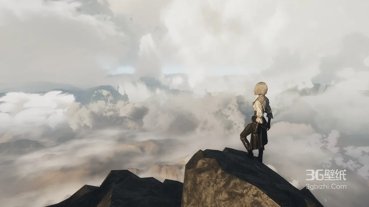 白发游戏角色·云海山巅眺望 唯美大气游戏壁纸 宽屏1