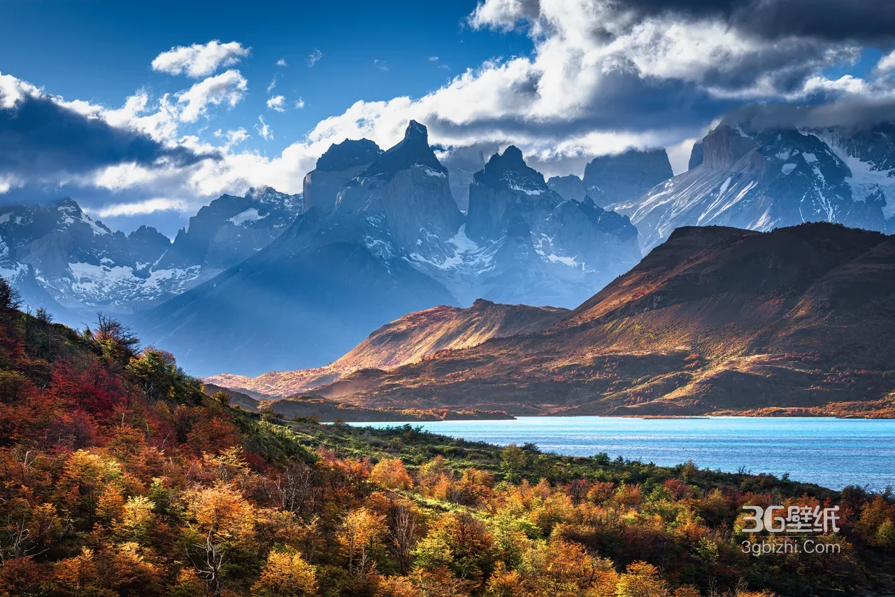巴塔哥尼亚秋景湖泊山脉唯美写实宽屏电脑壁纸1