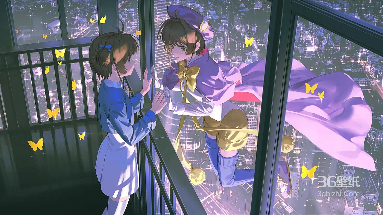 木之本樱双形象互动 二次元唯美都市夜景 魔卡少女樱高人气动漫1