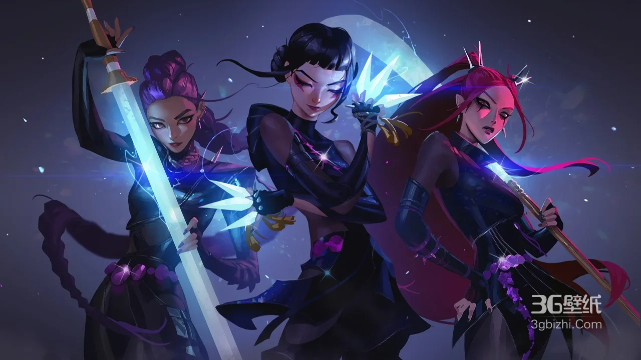 英雄联盟K/DA女团·暗黑战斗特效 宽屏电脑壁纸1