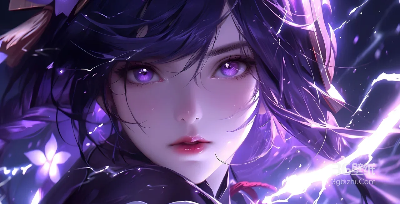 雷电将军·原神 二次元唯美风 雷电特效 超宽屏游戏壁纸1